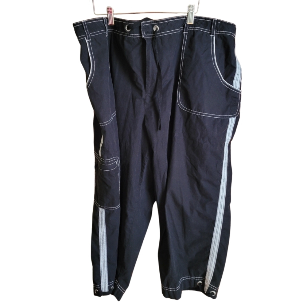 #16 Womens  Black Crop  Pants with White Stitching Plus Sizing